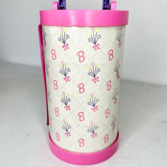 Vtg 1993 Mattel Barbie Doll Accessory Storage Travel Case Cylinder &‎ 3 Hangers - Picture 3 of 12